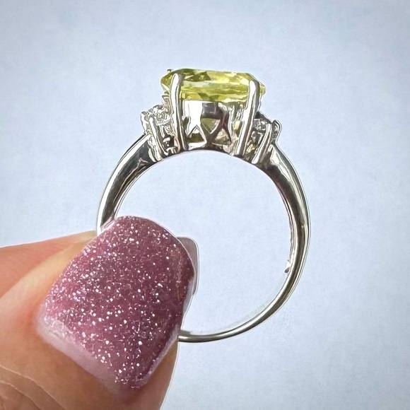 Natural Round 10mm Yellow Lemon Quartz & CZ RING Sterling Silver 925 size 7 NEW - Picture 8 of 12